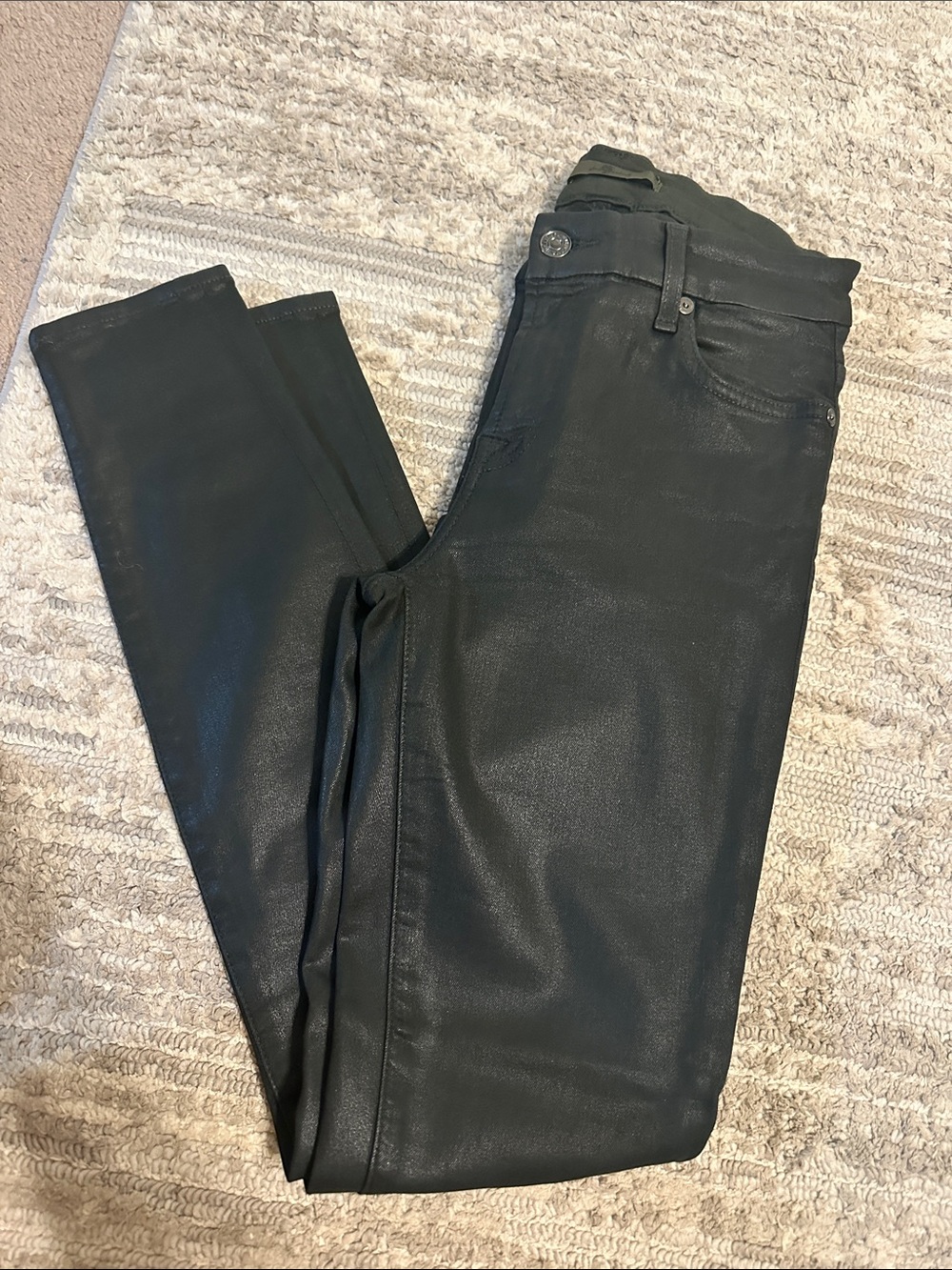 7 For All Mankind Black Coated Skinny Jeans